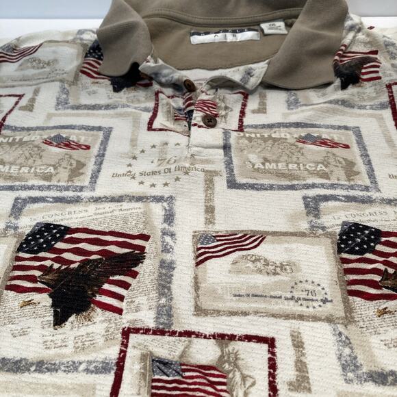 Royal Air America Polo Shirt flag Print In Beige With Red And Navy - Picture 3 of 7